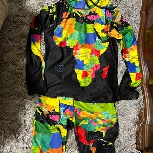 Bricks Built Multicolor Map Print Set hoodie and tights.Around the world print